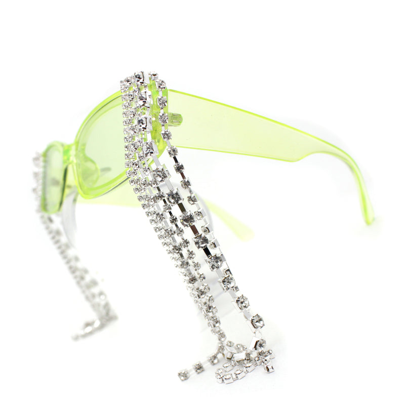 Heavy Dripping Rhinestone Tassel Bling Luxury Rectangle Sunglasses