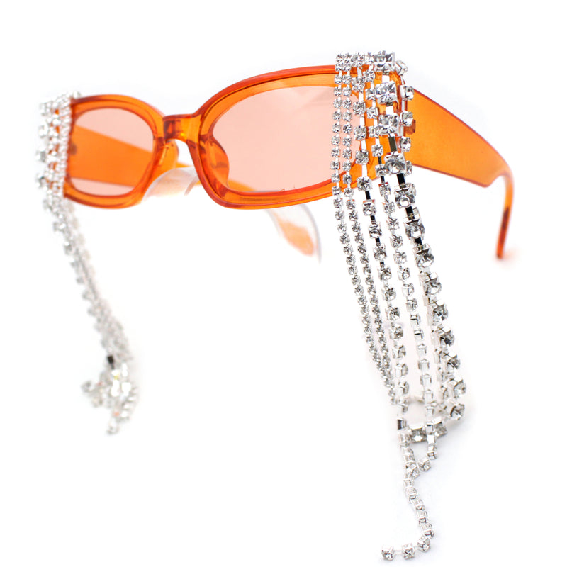 Heavy Dripping Rhinestone Tassel Bling Luxury Rectangle Sunglasses