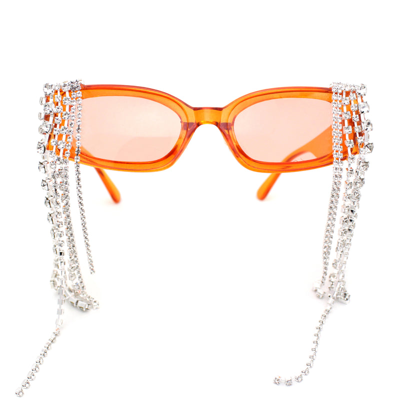 Heavy Dripping Rhinestone Tassel Bling Luxury Rectangle Sunglasses