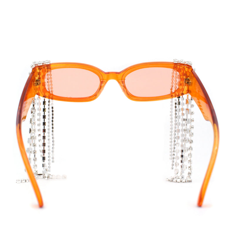 Heavy Dripping Rhinestone Tassel Bling Luxury Rectangle Sunglasses