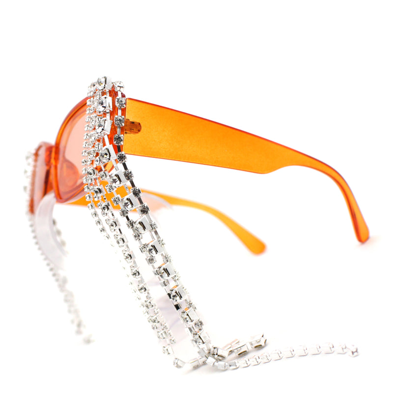 Heavy Dripping Rhinestone Tassel Bling Luxury Rectangle Sunglasses