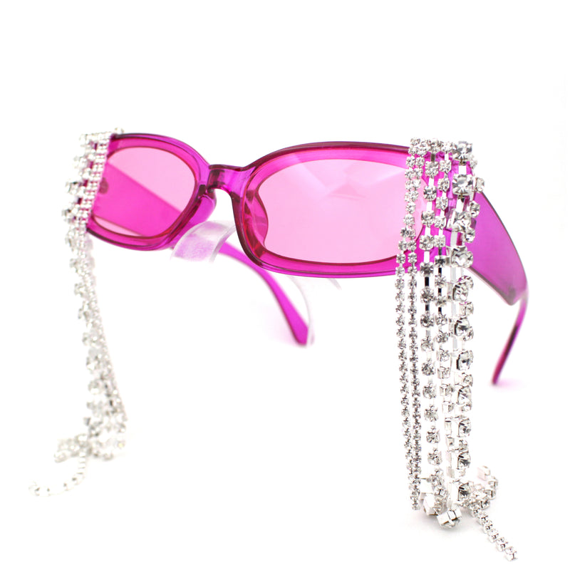 Heavy Dripping Rhinestone Tassel Bling Luxury Rectangle Sunglasses