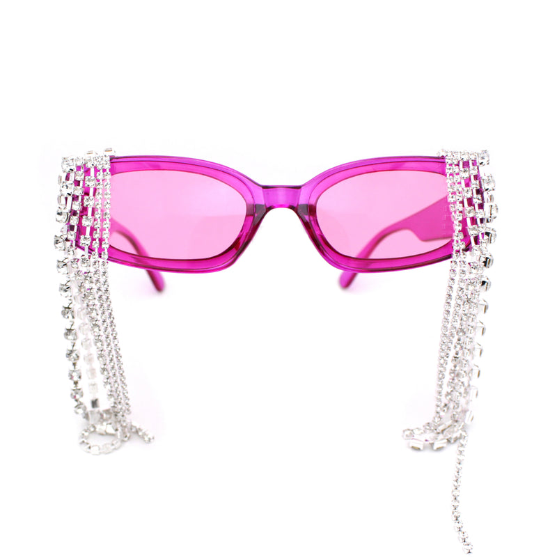 Heavy Dripping Rhinestone Tassel Bling Luxury Rectangle Sunglasses
