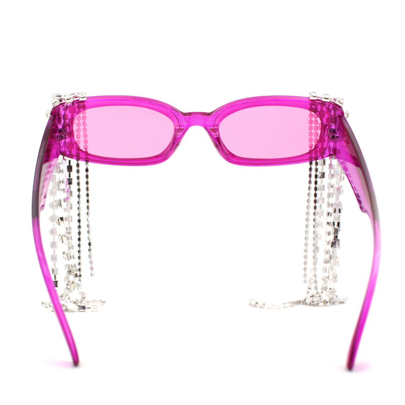 Heavy Dripping Rhinestone Tassel Bling Luxury Rectangle Sunglasses
