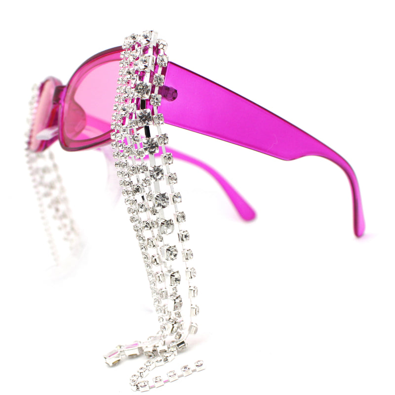 Heavy Dripping Rhinestone Tassel Bling Luxury Rectangle Sunglasses