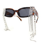 Heavy Dripping Rhinestone Tassel Bling Luxury Rectangle Sunglasses