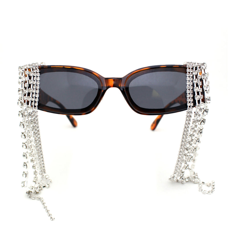 Heavy Dripping Rhinestone Tassel Bling Luxury Rectangle Sunglasses
