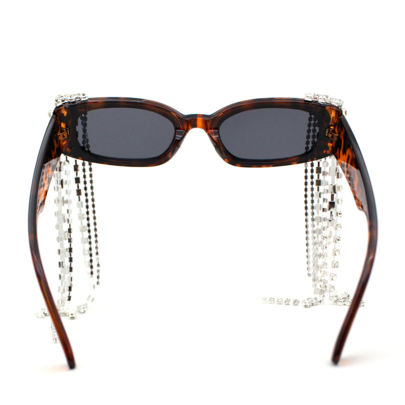 Heavy Dripping Rhinestone Tassel Bling Luxury Rectangle Sunglasses