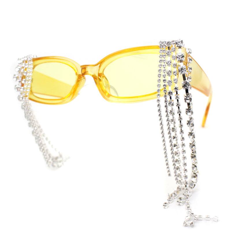 Heavy Dripping Rhinestone Tassel Bling Luxury Rectangle Sunglasses