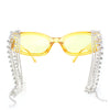 Heavy Dripping Rhinestone Tassel Bling Luxury Rectangle Sunglasses