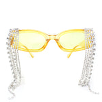 Heavy Dripping Rhinestone Tassel Bling Luxury Rectangle Sunglasses