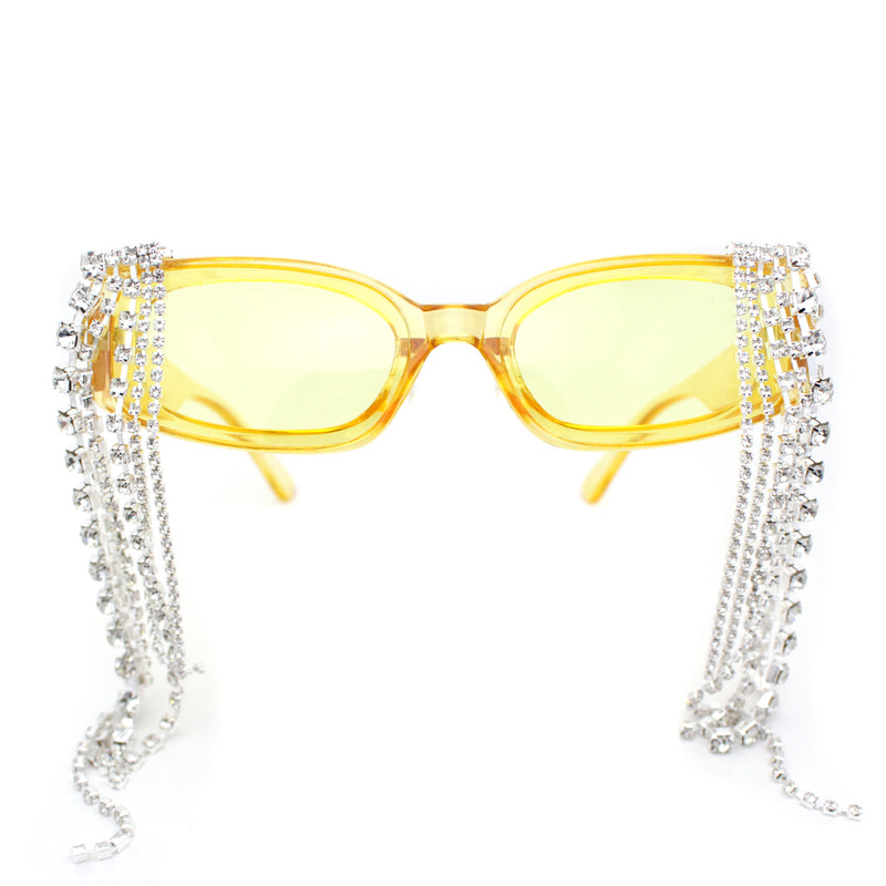 Heavy Dripping Rhinestone Tassel Bling Luxury Rectangle Sunglasses