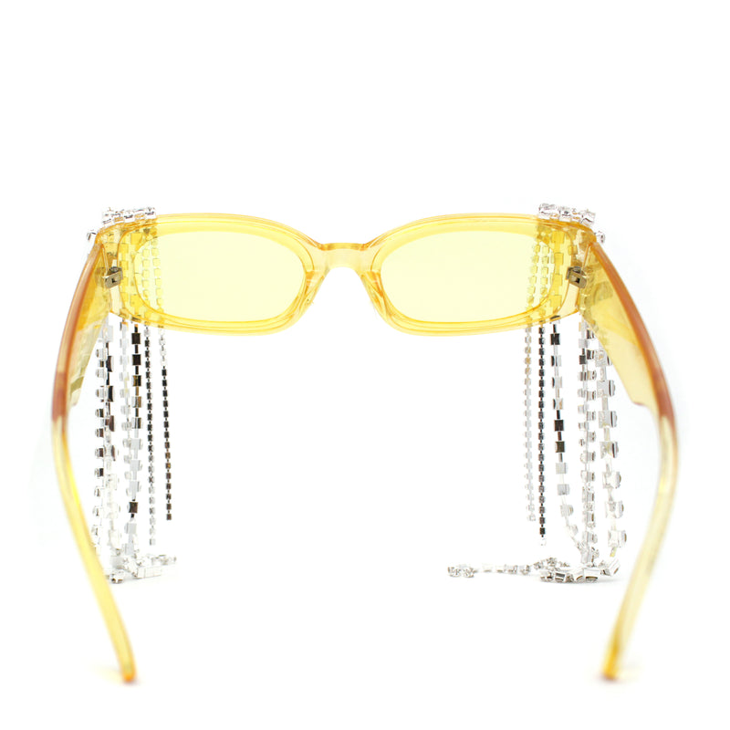Heavy Dripping Rhinestone Tassel Bling Luxury Rectangle Sunglasses