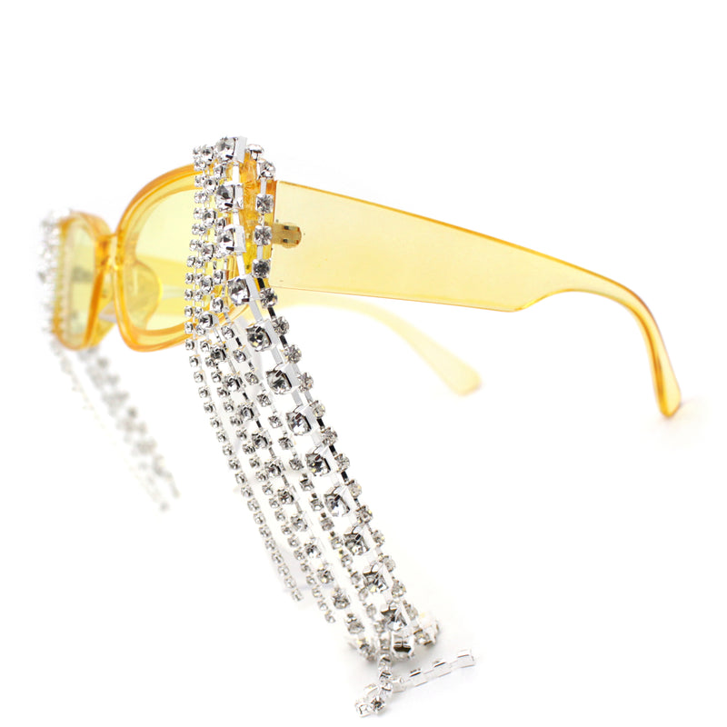 Heavy Dripping Rhinestone Tassel Bling Luxury Rectangle Sunglasses