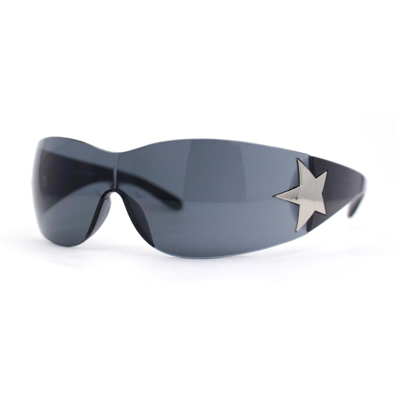 Womens Wrap Around Shield Star Jewel Retro 90s Sunglasses