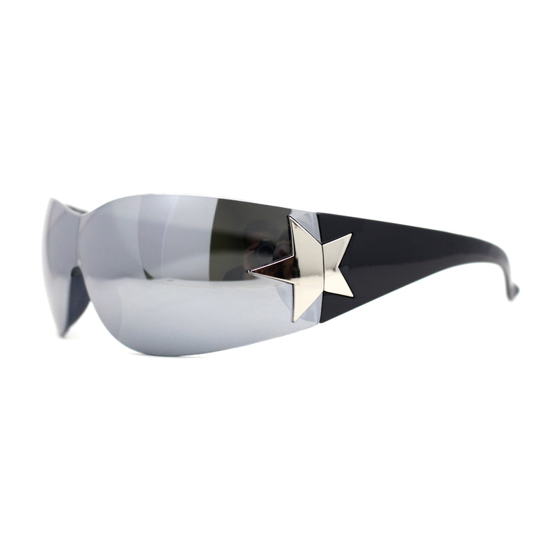 Womens Wrap Around Shield Star Jewel Retro 90s Sunglasses