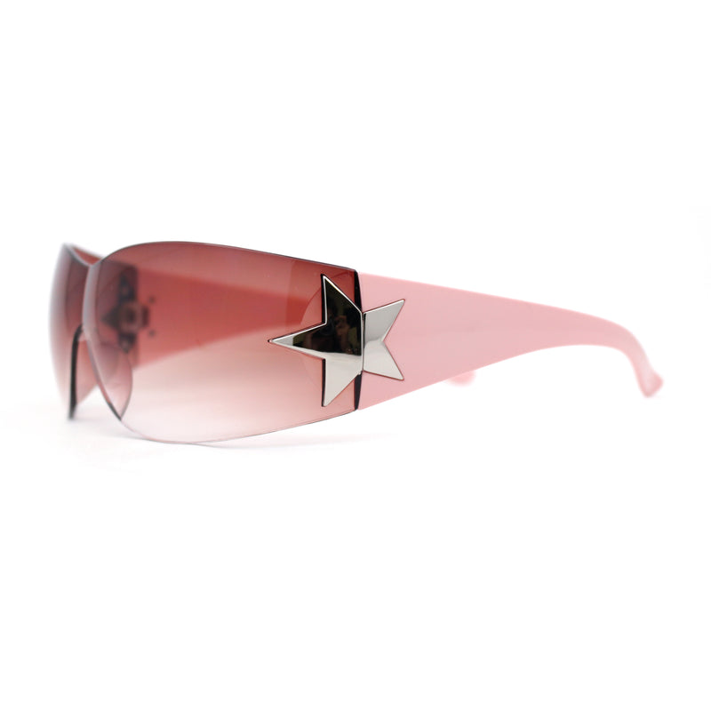 Womens Wrap Around Shield Star Jewel Retro 90s Sunglasses