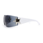 Womens Wrap Around Shield Star Jewel Retro 90s Sunglasses