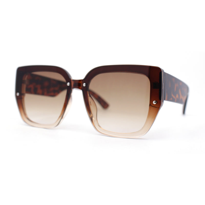 Womens Rimless Rectangular Thich Temple Plastic Fashion Sunglasses