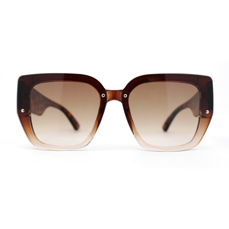 Womens Rimless Rectangular Thich Temple Plastic Fashion Sunglasses