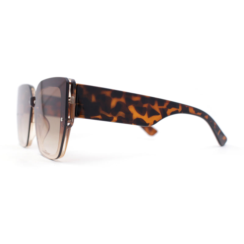 Womens Rimless Rectangular Thich Temple Plastic Fashion Sunglasses