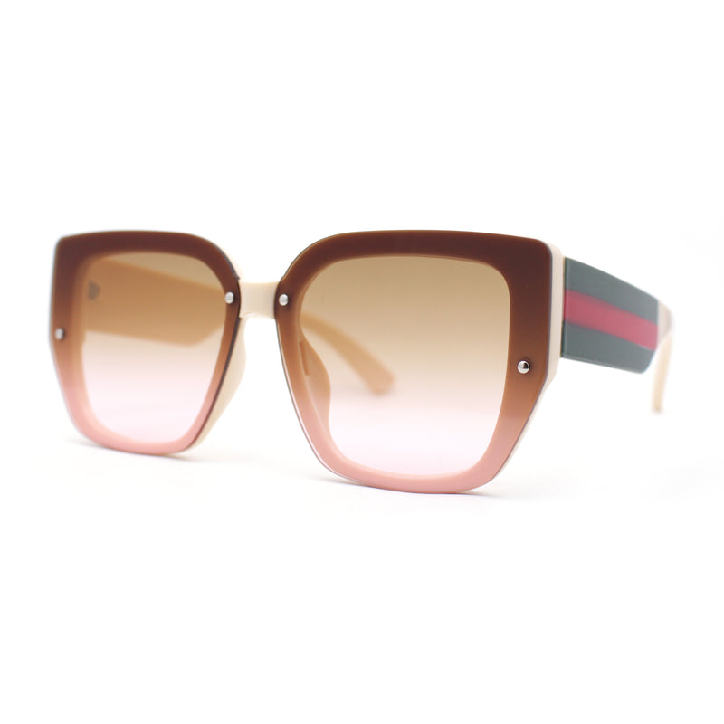 Womens Rimless Rectangular Thich Temple Plastic Fashion Sunglasses