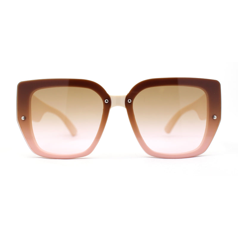 Womens Rimless Rectangular Thich Temple Plastic Fashion Sunglasses