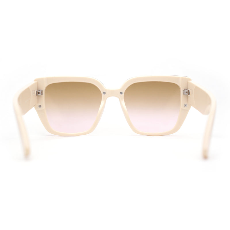Womens Rimless Rectangular Thich Temple Plastic Fashion Sunglasses