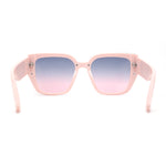 Womens Rimless Rectangular Thich Temple Plastic Fashion Sunglasses