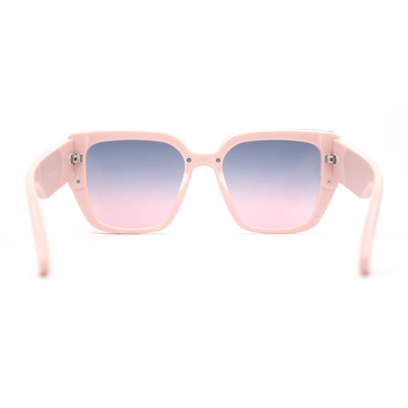 Womens Rimless Rectangular Thich Temple Plastic Fashion Sunglasses