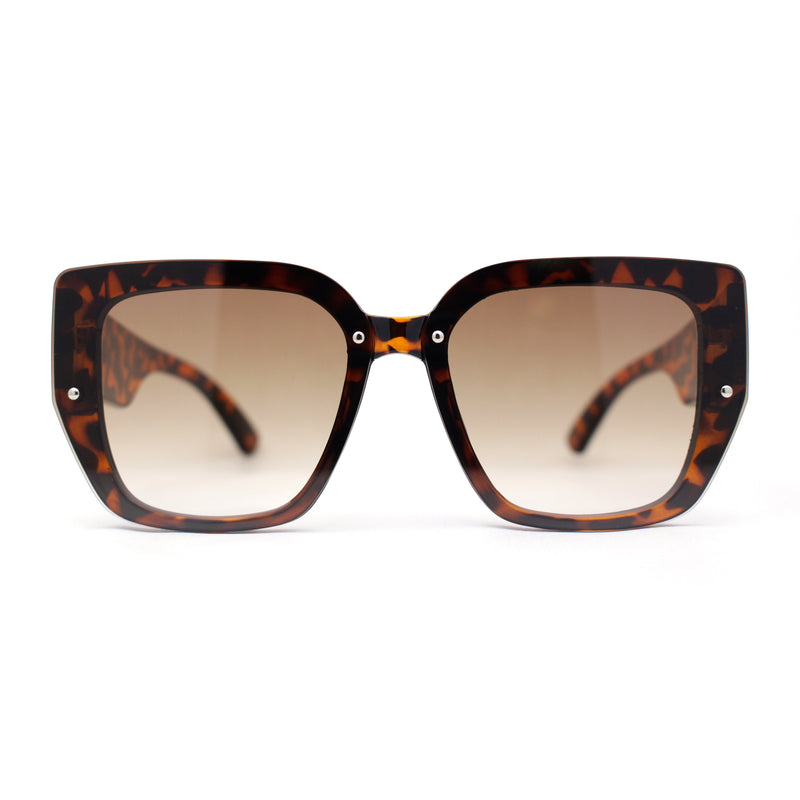 Womens Rimless Rectangular Thich Temple Plastic Fashion Sunglasses