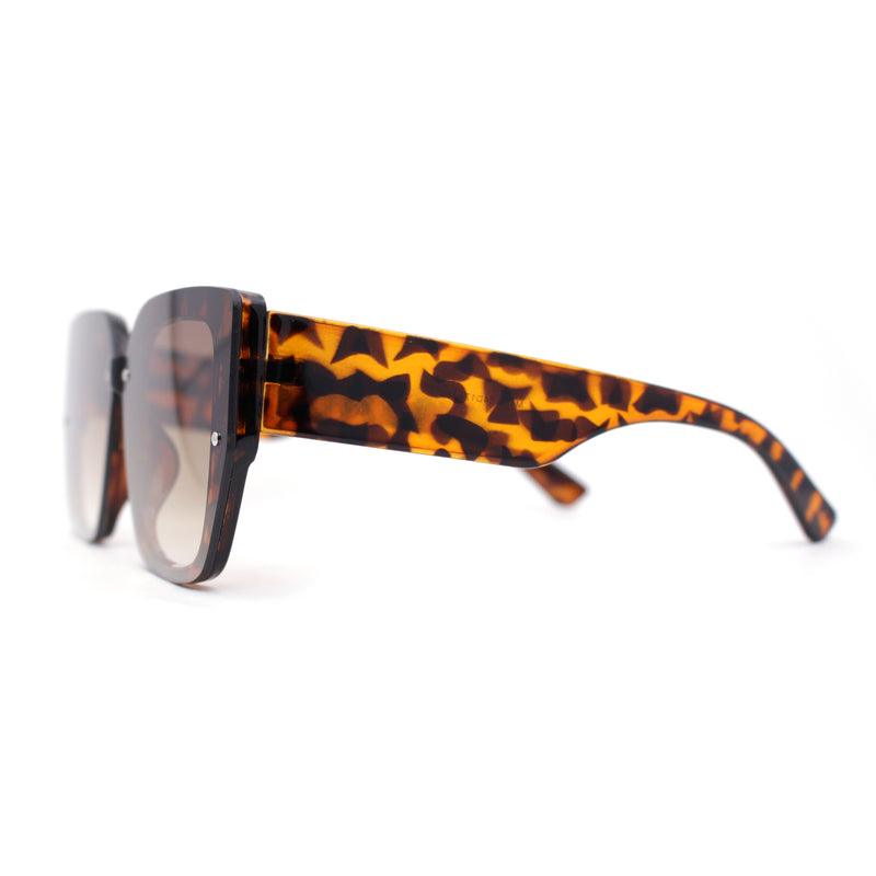Womens Rimless Rectangular Thich Temple Plastic Fashion Sunglasses