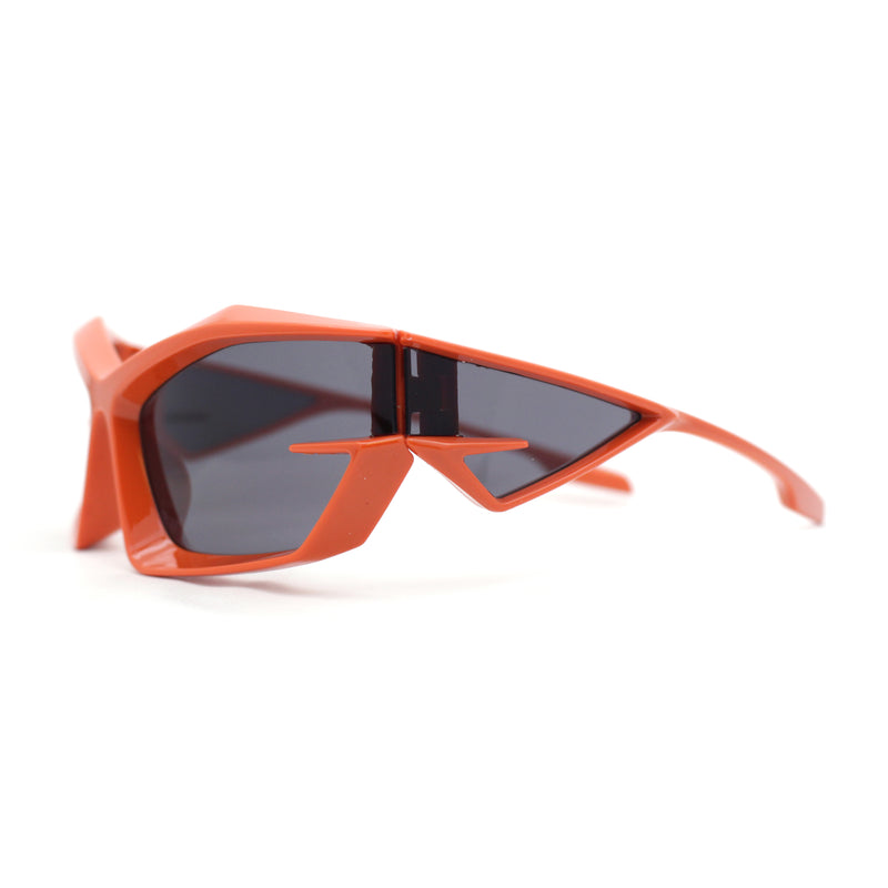 Unique Trendy 90s Sport Plastic Side Visor Wrap Around Sunglasses
