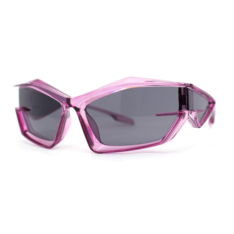 Unique Trendy 90s Sport Plastic Side Visor Wrap Around Sunglasses