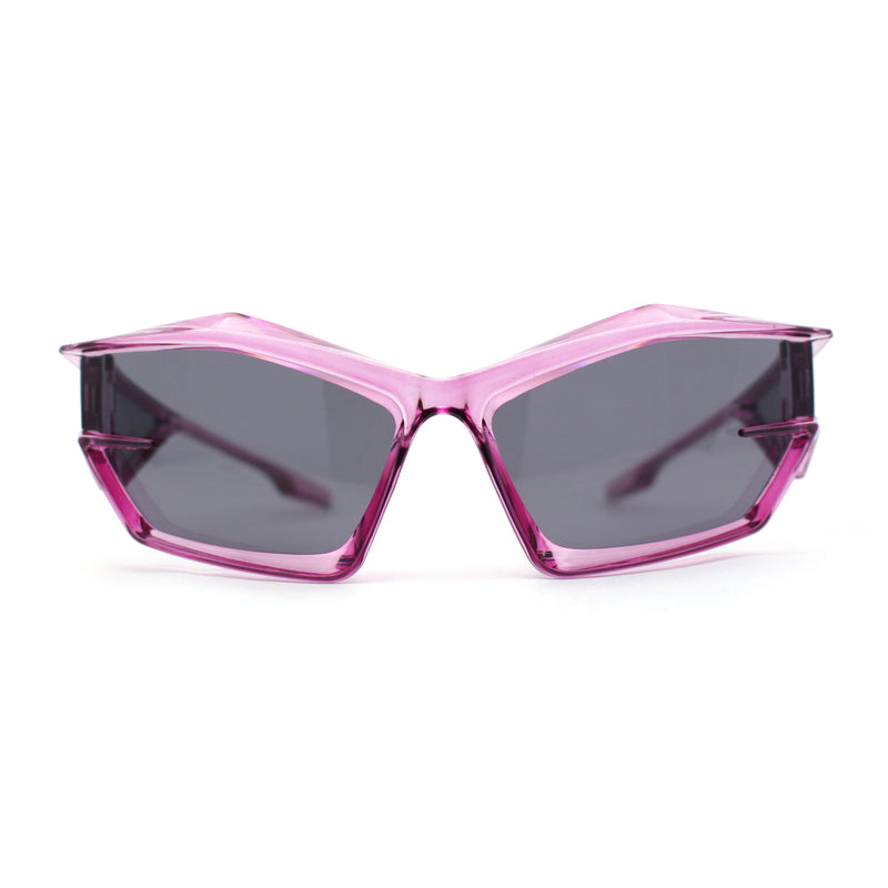 Unique Trendy 90s Sport Plastic Side Visor Wrap Around Sunglasses