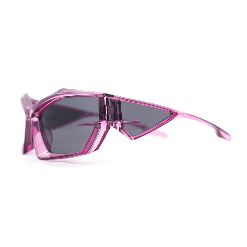 Unique Trendy 90s Sport Plastic Side Visor Wrap Around Sunglasses