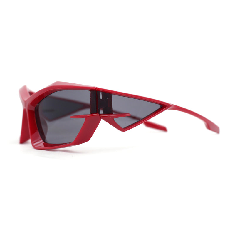 Unique Trendy 90s Sport Plastic Side Visor Wrap Around Sunglasses