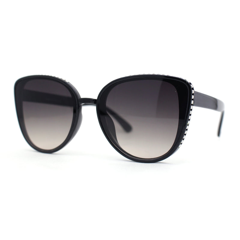 Womens Luxury Rhinestone Edge Large Cat Eye Sunglasses
