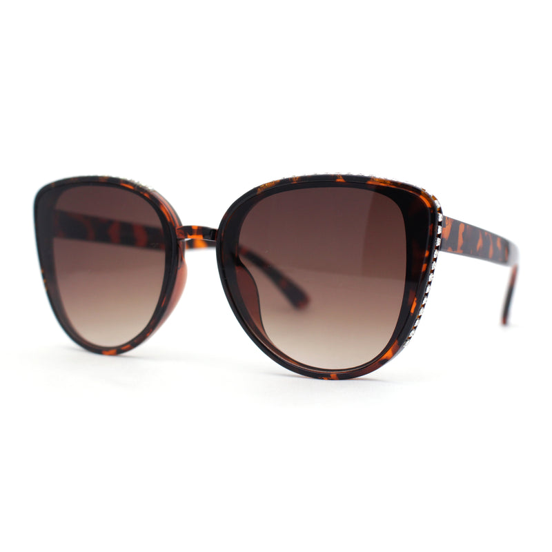 Womens Luxury Rhinestone Edge Large Cat Eye Sunglasses