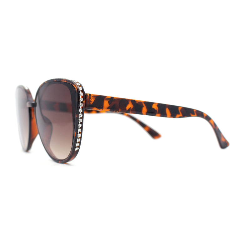 Womens Luxury Rhinestone Edge Large Cat Eye Sunglasses