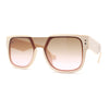 Unique Exposed Shield Lens Bridge Retro Horn Rim Sunglasses