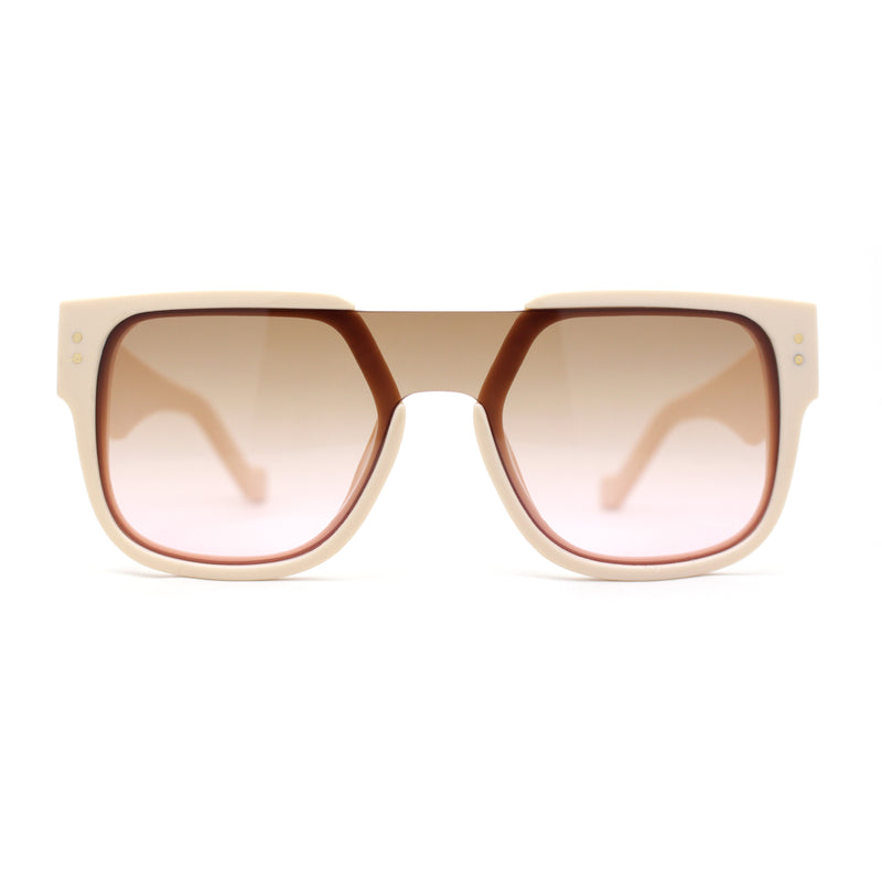 Unique Exposed Shield Lens Bridge Retro Horn Rim Sunglasses