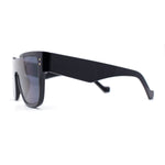 Unique Exposed Shield Lens Bridge Retro Horn Rim Sunglasses