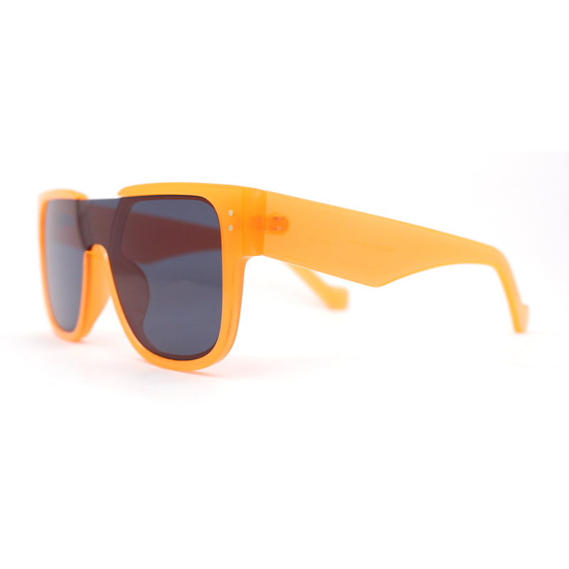 Unique Exposed Shield Lens Bridge Retro Horn Rim Sunglasses