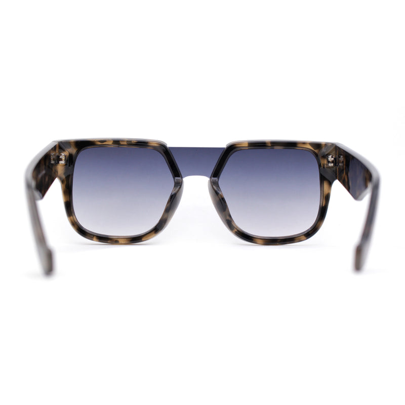 Unique Exposed Shield Lens Bridge Retro Horn Rim Sunglasses