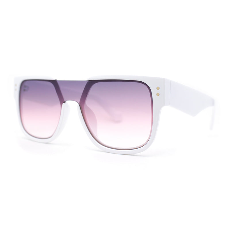 Unique Exposed Shield Lens Bridge Retro Horn Rim Sunglasses