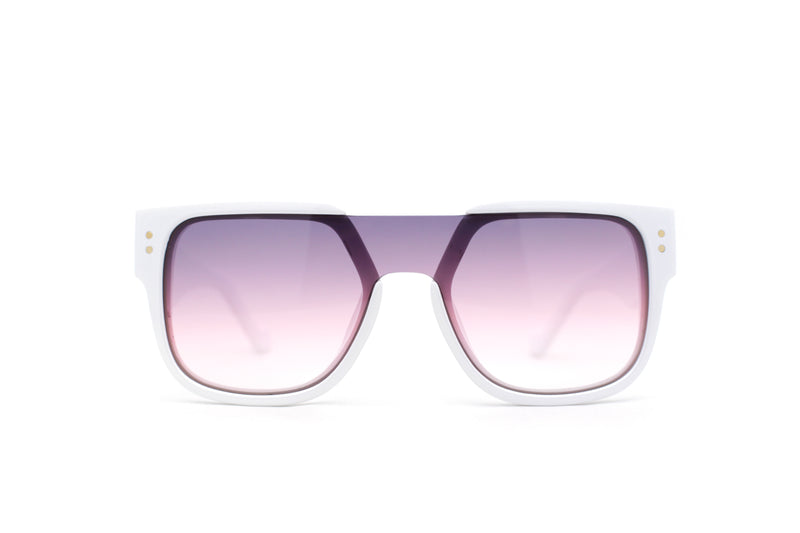 Unique Exposed Shield Lens Bridge Retro Horn Rim Sunglasses