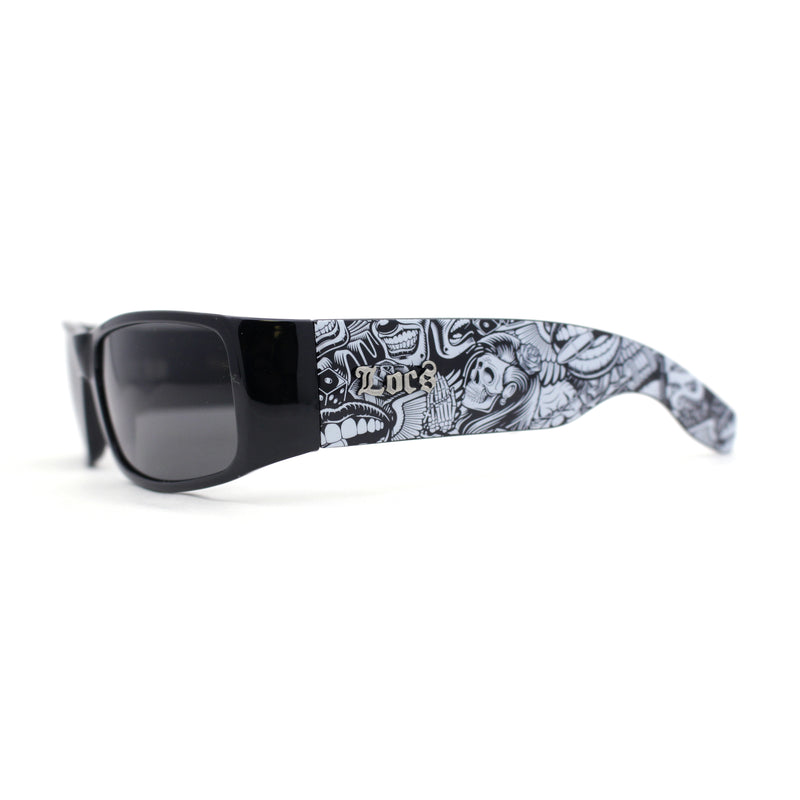 Locs Gangster Bandana Print Arm Classic Rectangular Cholo Sunglasses