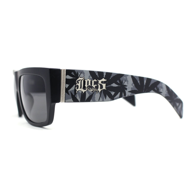 Locs Hardcore Pot Leaf Camo Print Thick Arm Horn Rim Mad Dog Sunglasses