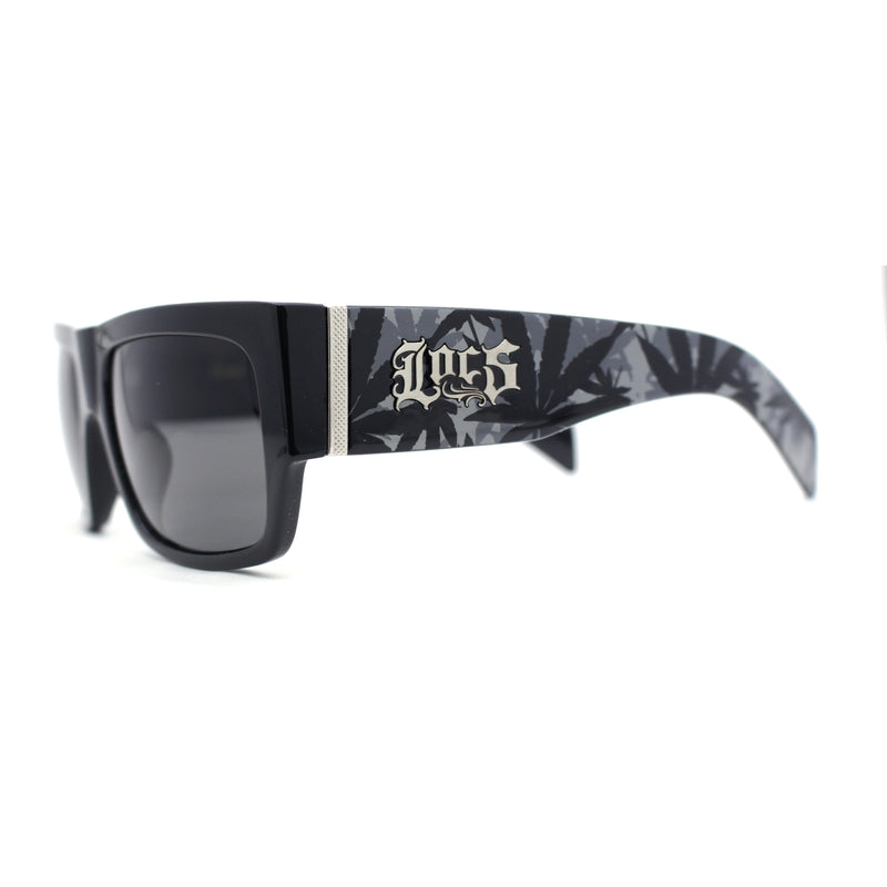 Locs Hardcore Pot Leaf Camo Print Thick Arm Horn Rim Mad Dog Sunglasses